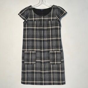 GAP Plaid Wool Scoop Neck Cap SLV Dark Academia Career 2 Pocket Shift Dress SZ 4
